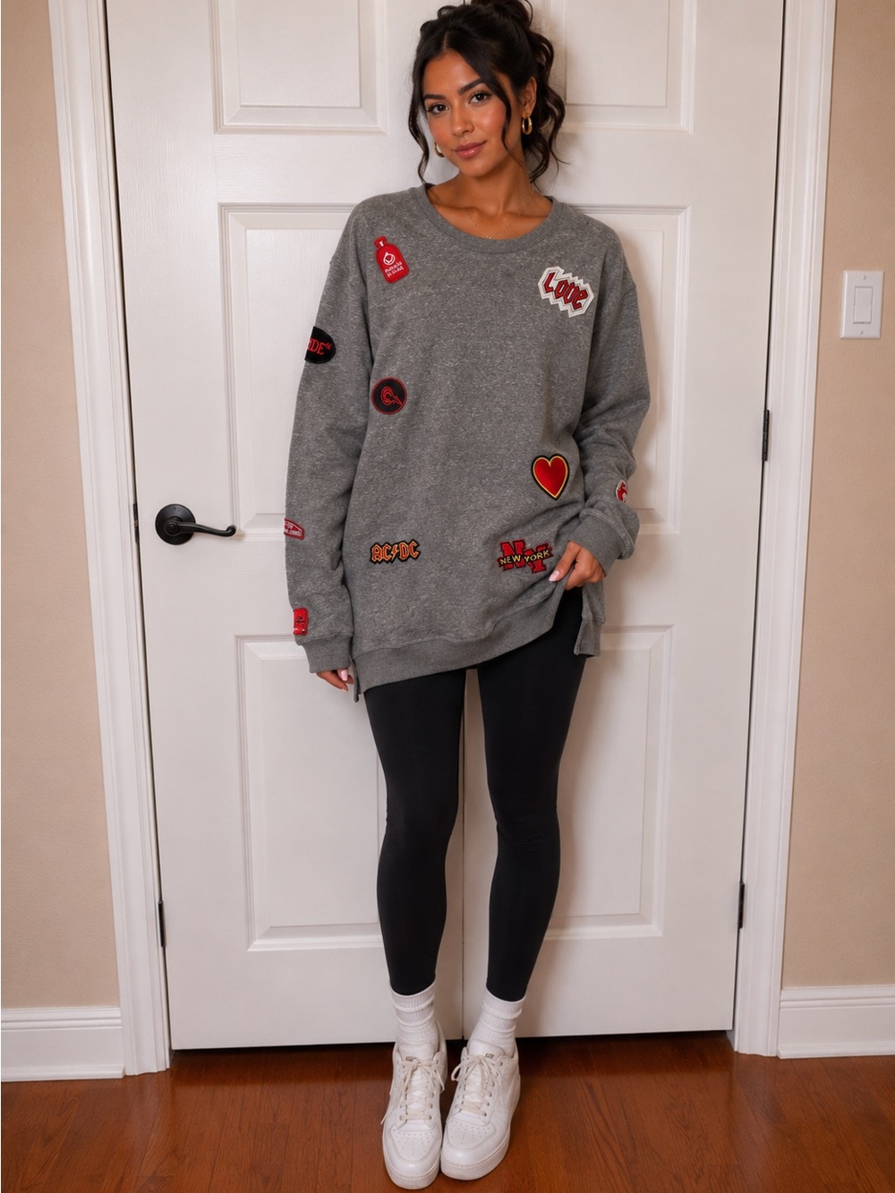 The New Designers Grey Patch Sweatshirt with Heart & Love Patches